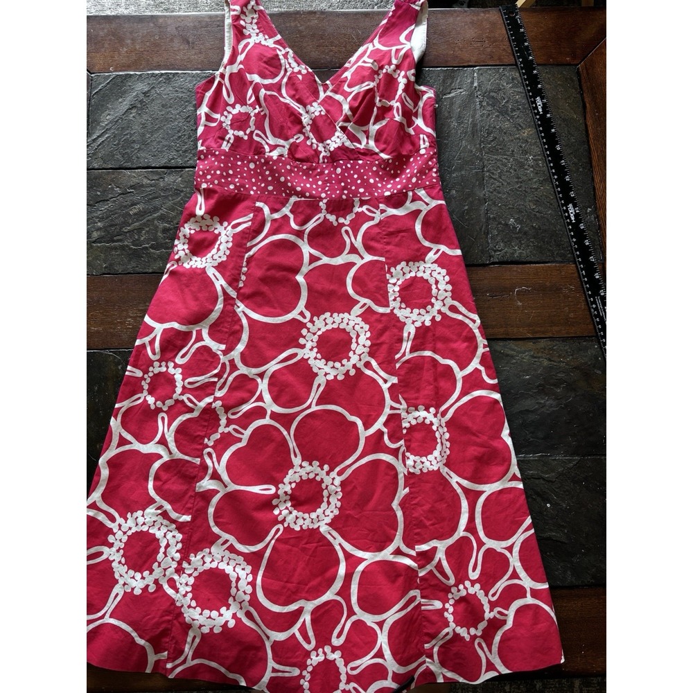 Boden Sleeveless V-neck Midi Dress Sz 8 Cotton Fuschia And White Euro Summer